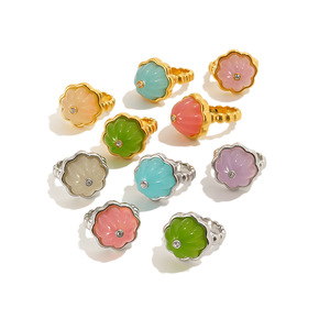 Anillo <span class=keywords><strong>de</strong></span> Resina con Flores, Baño <span class=keywords><strong>de</strong></span> Oro <span class=keywords><strong>de</strong></span> 18K, Acero Inoxidable, Banda Geométrica para Mujer, Fresco, Lindo, Moderno, Chic, Elegante - Product Image 6