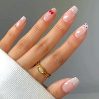 24 faux ongles à presser forme cercueil, nude, French manucure, motif dentelle, cerise, pois, avec lime à ongles, vente en gros, dropshipping