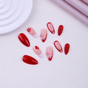 <span class=keywords><strong>Faux</strong></span> <span class=keywords><strong>ongles</strong></span> à presser style européen et américain, amande, couleur rouge unie, résine, motif gouttelette, fleur blanche française, <span class=keywords><strong>pour</strong></span> femme, usage quotidien - Product Image 3