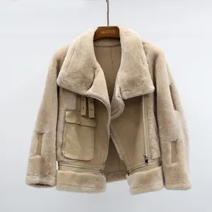 Fur Coat Woman Warm Shearling Coat Women Genuine Sheepskin Fur Jacket Plus Size Winter Fashion Warm Double Face Fur Real Leather Biker Jackets