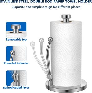 Distributeur de rouleaux de papier antidérapant en acier inoxydable, support de serviettes en papier sur pied avec base à ventouse pour l'organisation et le rangement de la cuisine - Product Image 2