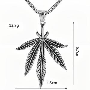 สร้อยคอจี้สแตนเลสสำหรับผู้ชายรูปทรงพืชสไตล์ฮิปฮอปป้ายใบเมเปิ้ลเครื่องประดับแฟชั่น - Product Image 5