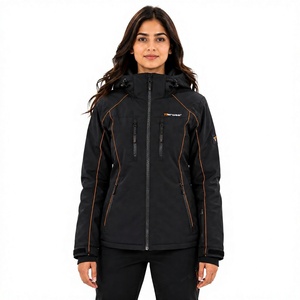 Tiierwear <b>Women's</b> Black Hooded Winter ski <b>Jacket</b> Waterproof Polyester Wadding Full Sleeve <b>Utility</b> Style with Zipper Closure - Product Image 1