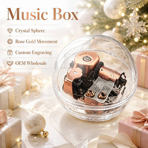 Boîte à musique ovale en acrylique avec boule <span class=keywords><strong>de</strong></span> cristal, manivelle manuelle, 18 notes, engrenages multicolores Sankyo, plusieurs mélodies, anniversaire, Saint-Valentin, <span class=keywords><strong>Noël</strong></span> - Product Image 1