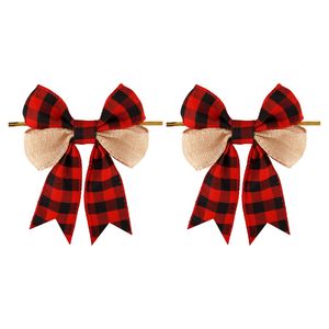 Lazos a cuadros rojos, lazos de regalo a cuadros de Navidad, lazos prefabricados de Navidad, coronas de arpillera de Búfalo, lazos, adorno para árbol de Navidad - Product Image 2