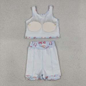 Ensemble de yoga sans manches pour fille, motif baseball bleu, jupe et haut, collection été, vente en gros pour enfants, modèle GSD3835 - Product Image 5