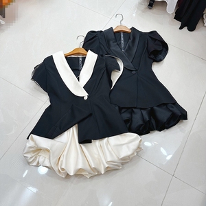 Boutique Clothing Women's Casual <strong>Suit</strong> Contrasting Lapel Top High Waisted <strong>Skirt</strong> <strong>Set</strong> - Product Image 2