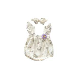 2026年夏新作ベビーロンパース 花柄コットンガーゼロンパース 女の子用カジュアルスイートヘッドバンド付きベビー服 - Product Image 4