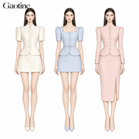Ensemble deux pièces formel sur mesure OEM/ODM pour femme, haut peplum à manches bouffantes et mini-jupe taille haute, idéal pour les soirées - Vente en gros