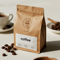 Pochette à fond plat personnalisable de 100g 250g 500g avec fermeture à glissière refermable en papier kraft et valve de dégazage sac de grains de café frais torréfiés