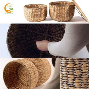 Vente en gros de paniers de rangement en forme de cercle en jacinthe d'eau naturelle écologique couvercle en bois Design moderne pour cuisine salon vêtements - Product Image 6
