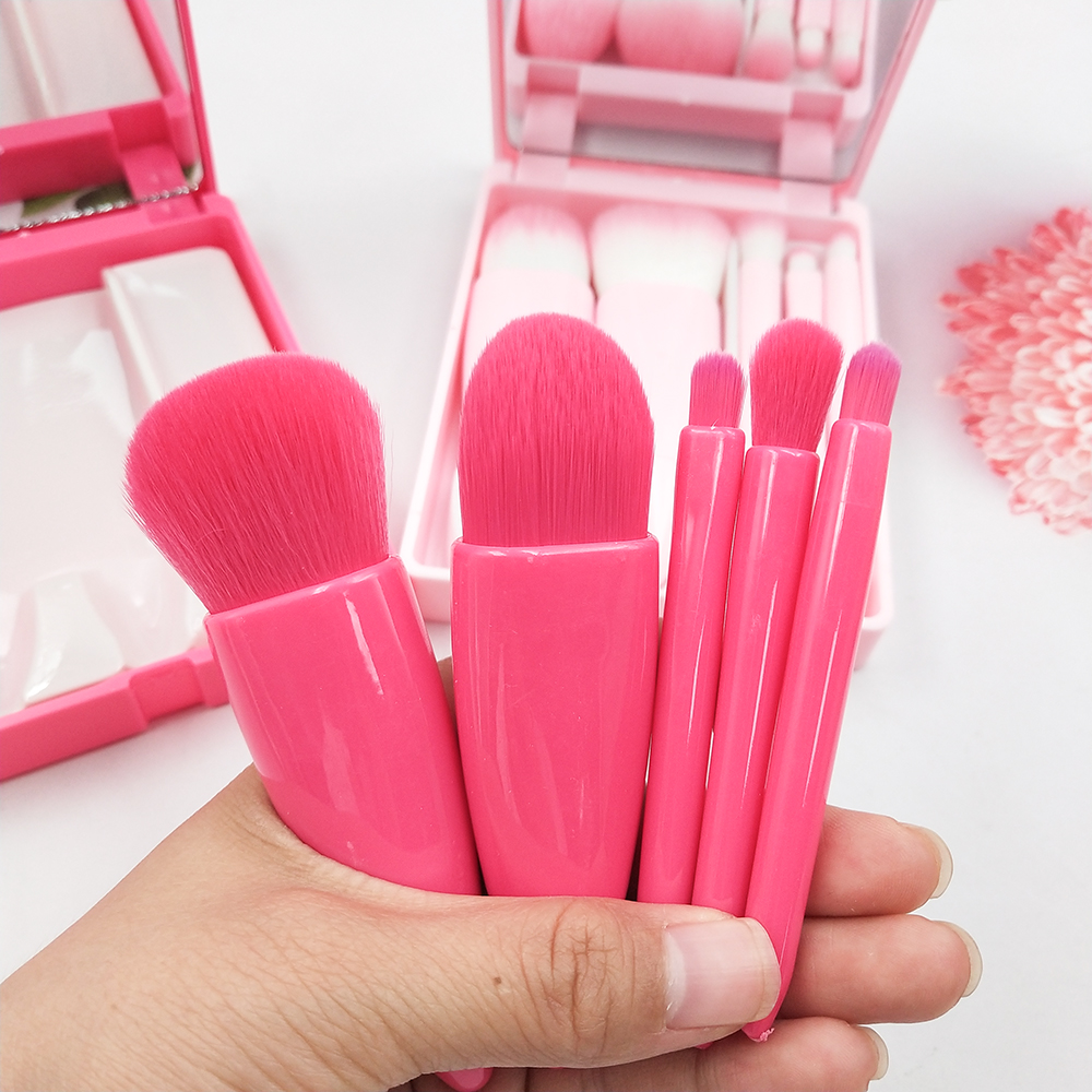 Ensemble de pinceaux de maquillage de voyage rose rouge