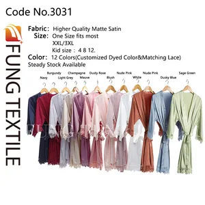 Lace Robes FUNG 3031 Free Sample Satin Robe Silk Bridal Robe Bridesmaid Gift OEM High Quality Satin Plain Bath Robe With Lace Trim