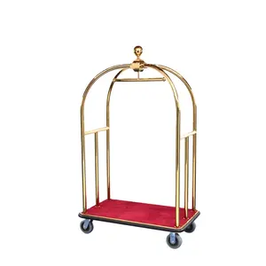 Novelty brass stainless steel luggage trolley for hotel lobby