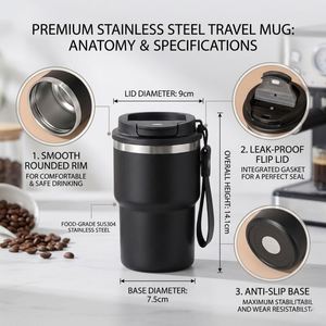 Tasse à café isotherme en acier inoxydable à double paroi de 14 oz avec logo personnalisé, cadeau promotionnel, mug de voyage avec poignée en corde - Product Image 4