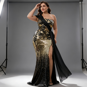 Robe de cérémonie pour mère de la mariée, taille plus, robe à sequins à une épaule avec fente haute pour banquet de mariage et soirée formelle - Product Image 2