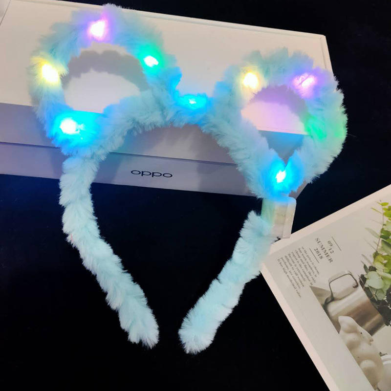 New Cute Children Girl Glowing Plush Hairband Wholesale Cat Ear Led Flashing Headbands