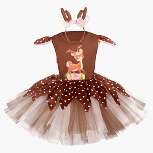 Robe en polyester à imprimé rennes de Noël avec jupe bouffante pour filles, tenue de fête pour enfants et séances <span class=keywords><strong>photo</strong></span> - Product Image 5