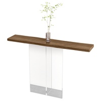 Table console moderne en bois massif prête à être expédiée, pieds en acrylique transparent, table flottante étroite pour entrée