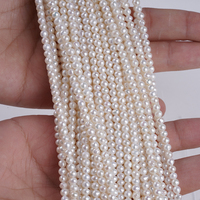 Chaînes de perles d'eau douce naturelles AK de couleur blanche, forme presque ronde, 3,5-4 mm
