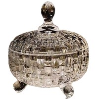 Pot à bonbons en verre cristal sans plomb, de luxe européen, gaufré, avec couvercle à bascule, sucrier, base trépied, boîte à bijoux décorative vintage