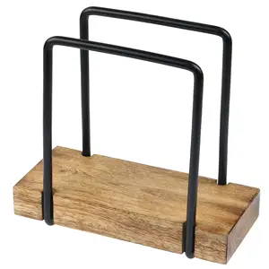 Rak tisu meja pola kayu minimalis, penyimpanan tisu dasar baja dan kayu untuk meja