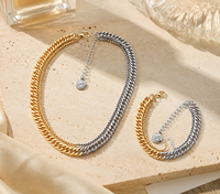 Ensemble Collier et Bracelet Chaîne Cubaine Tendance 2026 OEM Or et Argent Bicolore Double Couche Chaîne à Maillons Bijoux de Mariage Vente en Gros