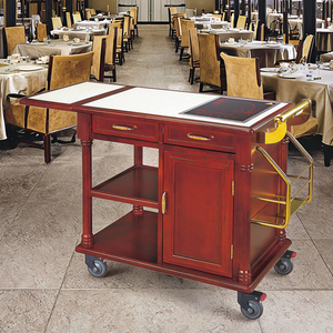 Chariot de cuisine en bois pour restaurant, hôtel, équipement de service, 3 tiroirs, chariot chauffant, cuisinière à induction pour service de traiteur - Product Image 3