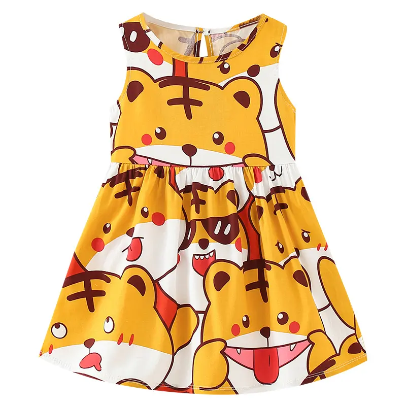 Meninas Vestido Crianças Criança Pequena Menina Grande Sem Mangas Dos Desenhos Animados Imprimir Vestido Casual Crianças Meninas (1-10years)