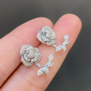 Pendientes de diamantes de platino y oro blanco, corte brillante redondo, color D, diamantes naturales, joyería romántica para boda para mujer - Product Image 4