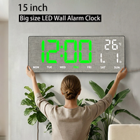 Horloge murale numérique LED télécommandée grande taille avec calendrier texturé, veilleuse, minuteur, température et fonction silencieuse pour salon