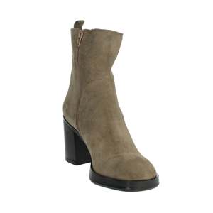 Botines de mujer en gamuza color taupe con tacón cuadrado y cierre de cremallera - Product Image 5