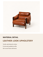 Fauteuil d'appoint moderne en similicuir, fauteuil rembourré avec structure en bois massif, idéal pour coin lecture