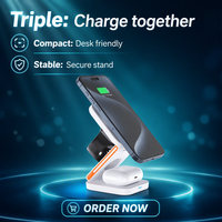 Penjualan Laris Charger Nirkabel 3 in 1 Magnetik 2.5W 5W 7.5W 15W Lipat untuk iPhone, Smartwatch, dan Earphone