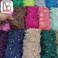 Broderie Florale 3D de Haute Qualité avec Strass, Garniture de Dentelle Nuptiale Lourde Multicolore Ornée de Perles et Paillettes, pour Robe