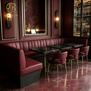 Banc de luxe carré en pierre frittée et cuir rouge, idéal pour café, restaurant, hôtel – Sièges modernes de qualité commerciale - Product Image 4