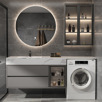Ensemble de meuble-lavabo intégré moderne de luxe léger avec machine à laver et vasque en céramique pour salle de bain, hôtel, chambre à coucher