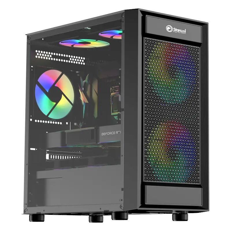 Nouveau design M-Atx Gaming Computer Case Verre trempé Horizontal Mesh Front Panel Pc Case