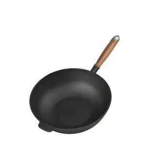 38CM#Extra Large Cast Iron Masterclass Premium Wok Chinese Traditional Saute Wok Factory Supply Non-stick Kitchenware