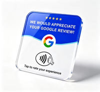 Carte NFC Google Business Review 12x12cm personnalisée multilingue (anglais, espagnol, portugais) pour hôtel, avec puce NTAG213, étanche, mini