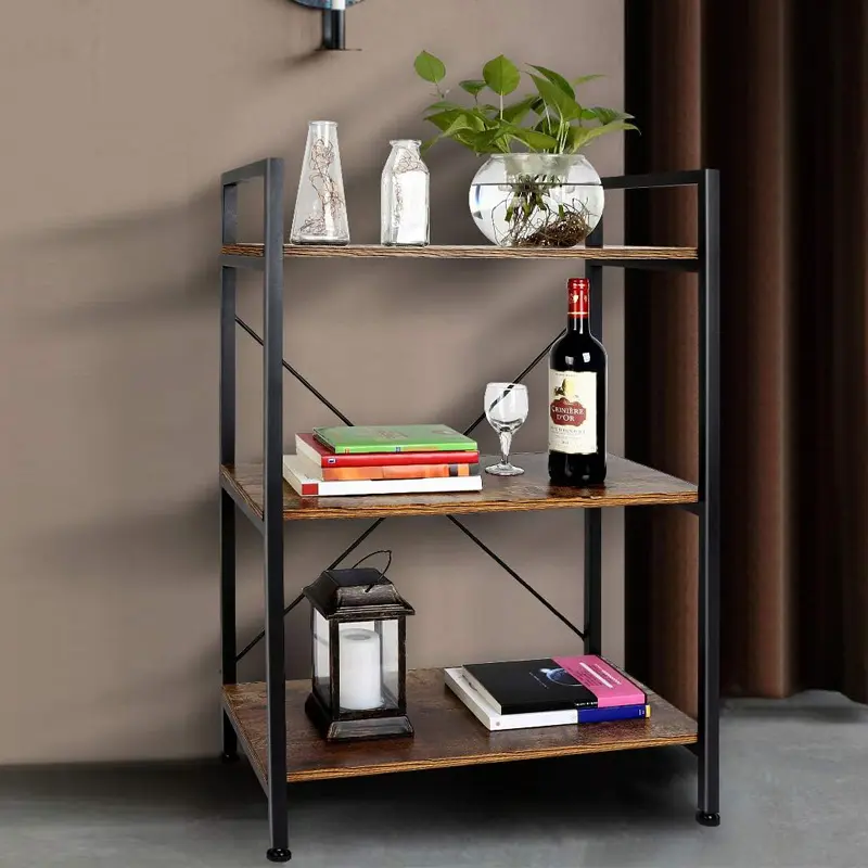 Good Quality 3 Tiered Office Wall Desktop Bookshelf Organizer Opening Shelf Bookcase Living Room Furniture Solid Wooden Library