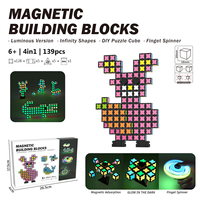 Cube de construction magnétique 3D, jouet éducatif STEM avec fonction luminescente et fonction fidget spinner