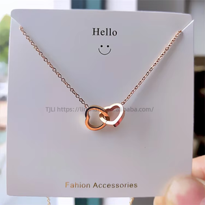 18K Rose Gold Simple Double <b>Ring</b> Heart Clavicle Chain Titanium Stainless Steel <b>Necklace</b> - Product Image 4
