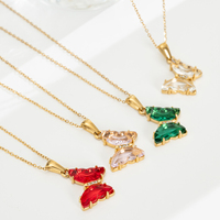 Collier papillon en acier inoxydable avec pendentif en cristal CZ coloré étincelant, bijoux pour femmes, charme plaqué or 18 carats personnalisé, collier ras du cou