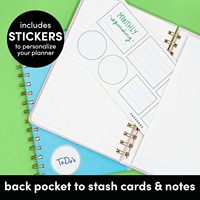Carnet à spirales en cuir vegan L.11500, ligné, à ouverture plate, avec bande élastique, poche intérieure et autocollants bonus pour le bureau et les affaires