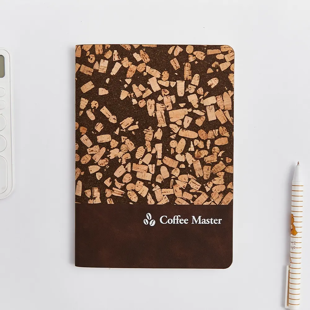 Caderno de couro com capa mole de cortiça e café vintage, diário A5, logotipo personalizado, planejadores e cadernos para estudantes, regra da faculdade