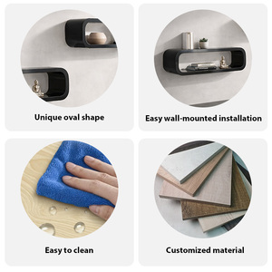 رف حائط خشبي عائم بيضاوي الشكل لتوفير المساحة وتخزين الأغراض، تصميم بسيط وأنيق للديكور المنزلي - Product Image 5