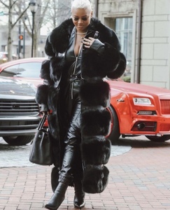 RXFurs Wholesale Crocodile Pattern <strong>Leather</strong> Fur Collar <strong>Jacket</strong> Stripped Detachable <strong>Long</strong> fox Fur <strong>Leather</strong> <strong>Jacket</strong> for Women - Product Image 3