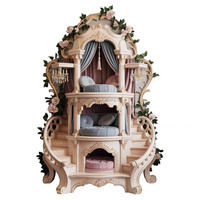 Europäische Traditionelle Hochwertige Haustier-Villa Katzen-Palast Maßgefertigte Möbel Französisches Luxus-Massivholz Geschnitztes Weiches Bett