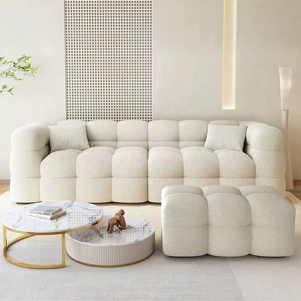Living Room Sheepskin Settee Couch Teddy Fabric Boucle Sofa Fabric Lambskin